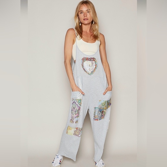New POL Light Blue Patchwork Jumpsuit - Picture 2 of 10